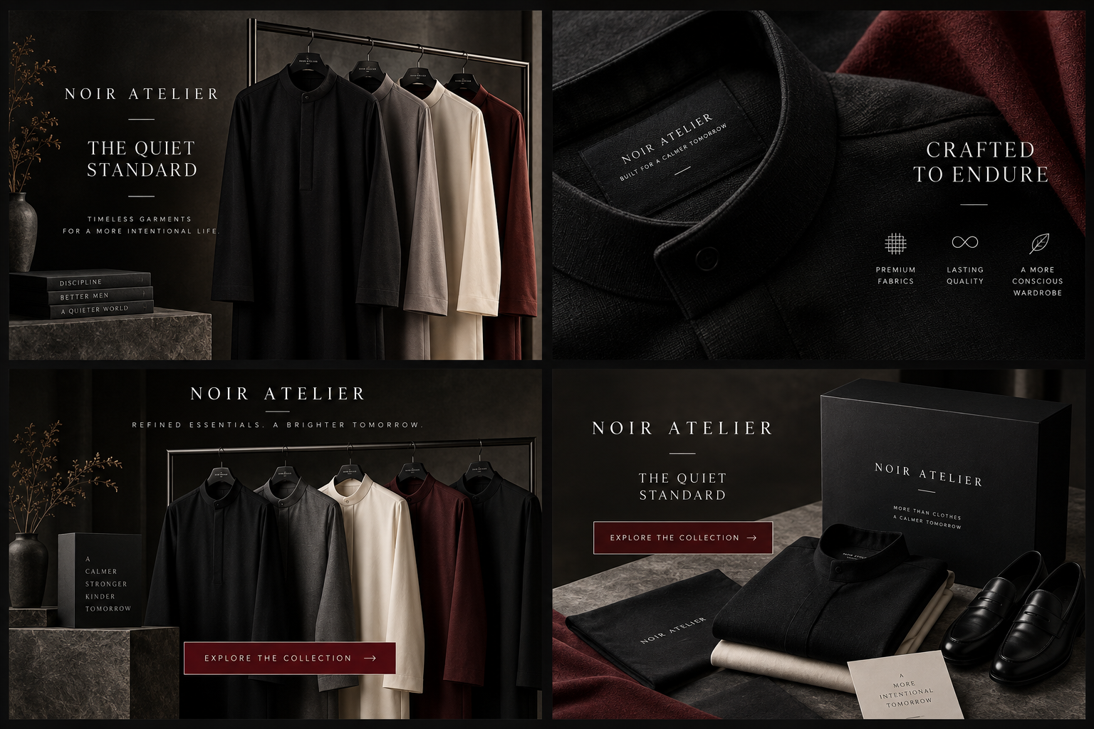 Noir Atelier four-angle Meta Ads campaign